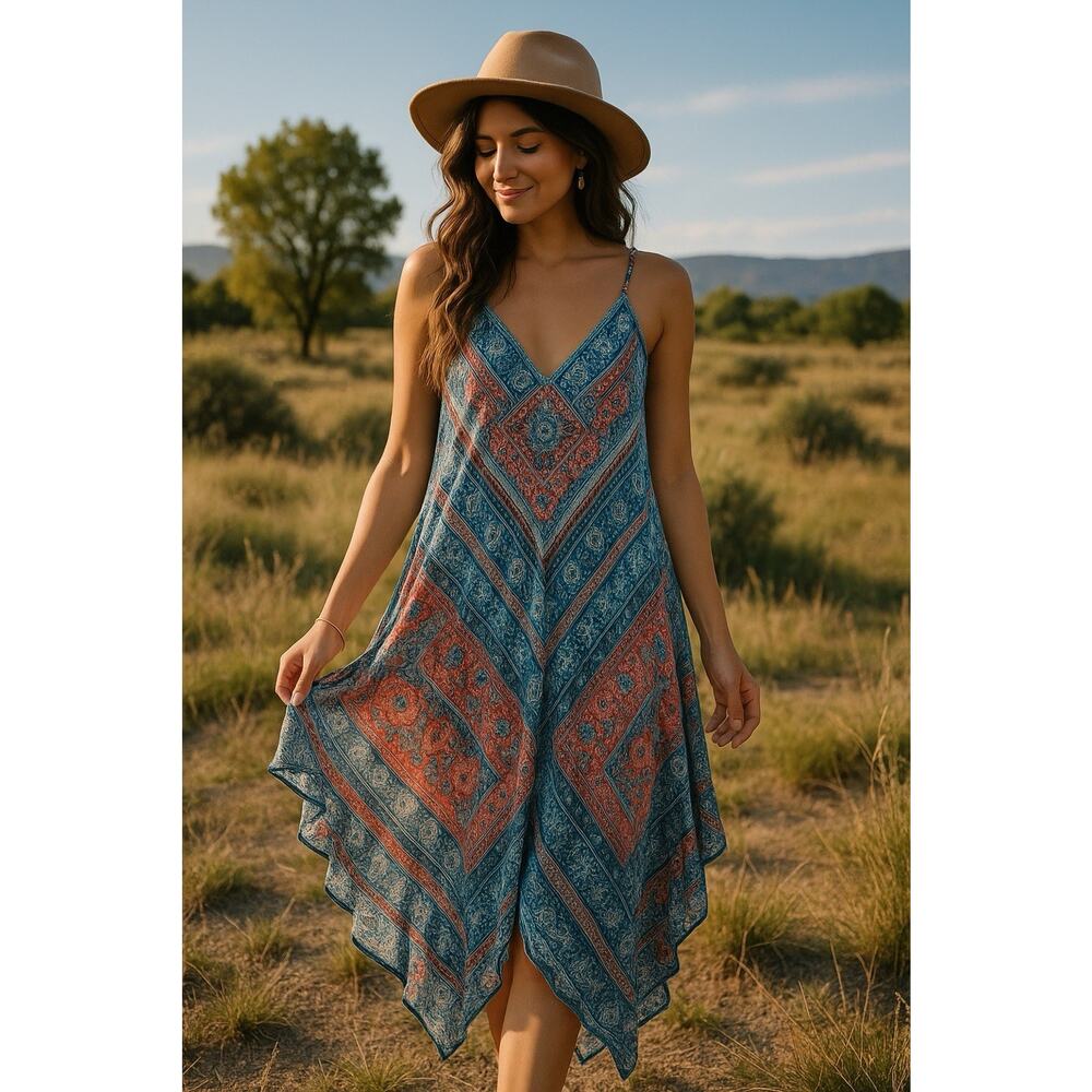John Paul Richard Colorful Boho Midi Maxi V-Neck Handkerchief Kaftan Large Dress